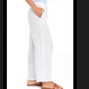 TAHARI Womens 100% Organically Grown Linen Pull On White Pants - Size Small‎